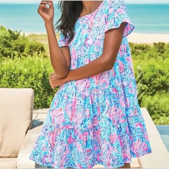 Lilly Pulitzer Treasure Trove Jodee Short Sleeve Tiered Twirl Dress - Picture 4 of 8